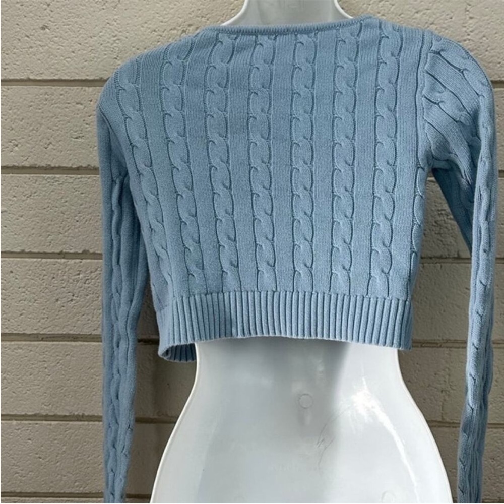 John Galt Brandy Melville Light Blue Cable Knit Cropped sweater - Picture 4 of 7